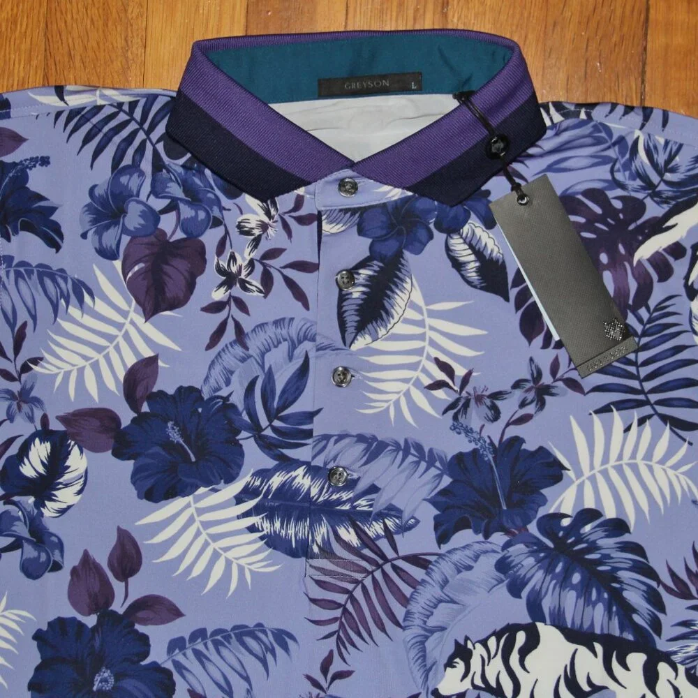 Greyson Floral Wolf Jungle Golf Polo Mens L XXL - Picture 3 of 6